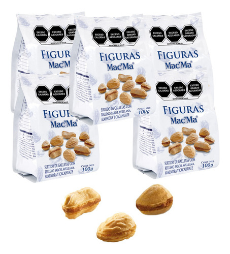 Galleta Figuras 6 Sobre 100c/u Avellana Almendra Cacahuate E