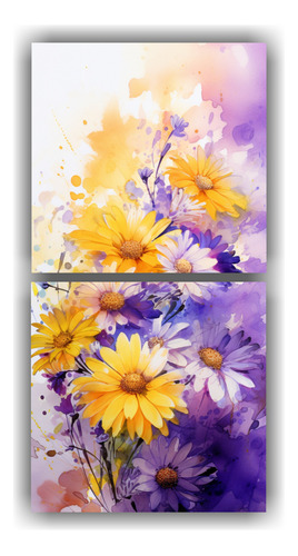 120x60cm Cuadro Daisies Amarillo Y Púrpura Abstracto Flores