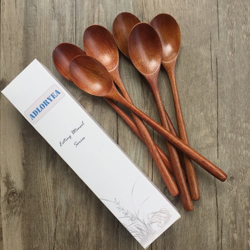6 Piezas 22,8 Cm Madera Sopa Cucharas Estilo Japonés
