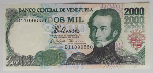 Billete Venezuela 2000 Bs Febrero 1998 D8 Au Serial Curioso