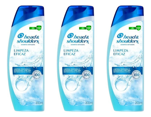 Shampoo Head & Shoulders 200ml Anticaspa Limpeza Eficaz- 3un