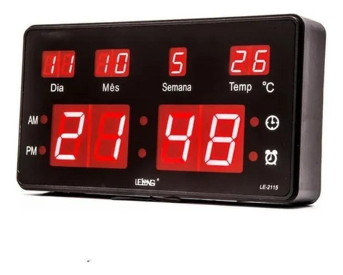 Relógio De Parede Led Digital Temperatura Lelong Le-2115