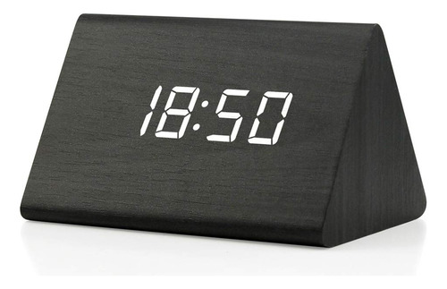 Reloj Despertador Alarma De Mesa Triangular De Madera Negro