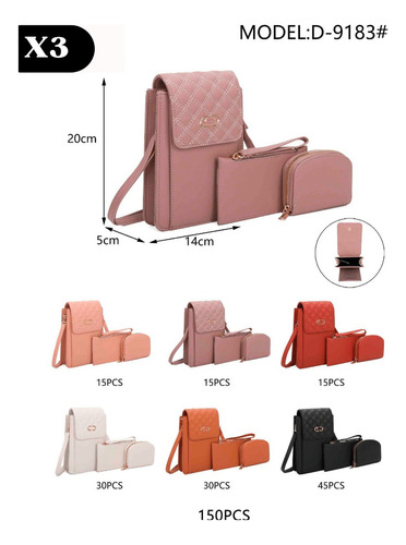 Set Bolso 3pz-porta Telefono Y 2 Bolsos-caja De 3unds Mayor