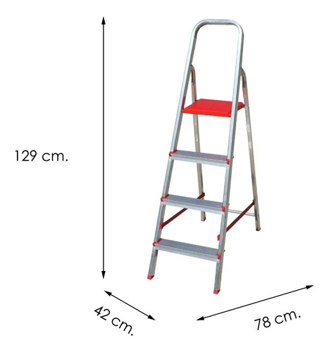 Escalera Lusqtoff De Aluminio 4 Escalones Hogareña Multiuso Color Plateado