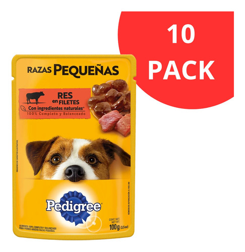 10 Sobres Para Perro Adulto Raza Pequeña Pedigree Res 100g