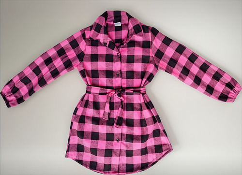 Vestido Camisa Infantil Chemise Xadrez Flanelada Com Cinto