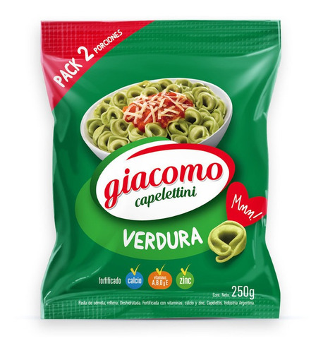 Giacomo Capelettini Verdura Pasta Semola Fortificada X 250 G