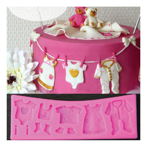 Molde Silicone Confeitaria Chá Bebê Roupa Bebê Cor Branco