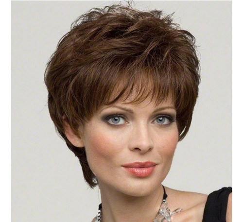 Cabello Castaño Corto Y Rizado Natural De Mujer