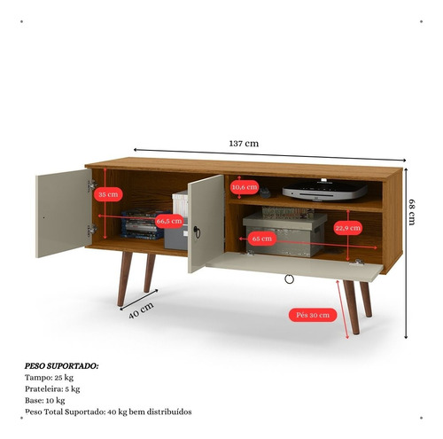 Rack Retrô Porta Basculante Tv 55 Polegadas Decoração Sala