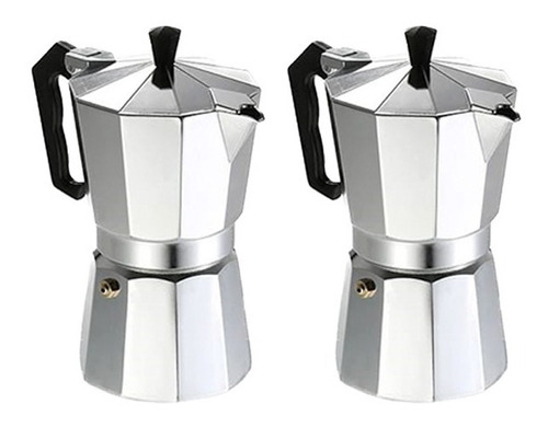 Combo 2 Cafeteras 9 Tazas Color Plata Moka Espresso Italiana