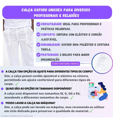 Calça Branca Oxford Enfermeiro Dentista Médico Saúde Hosp