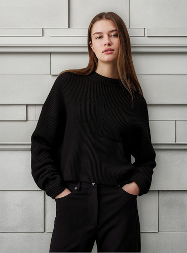 Sweater Logo Intarsia Negro Calvin Klein
