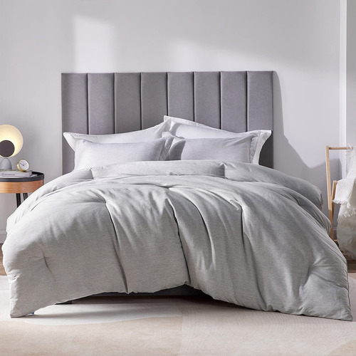 Cozylux Cama Queen Size Edredon Juego 3 Pz Gris Suave Grey Solido