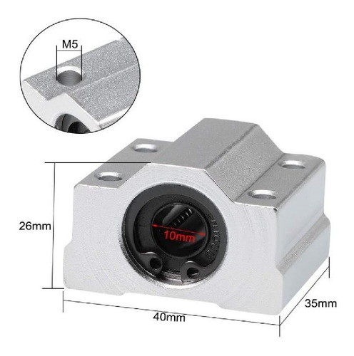 Pack 10 Scs10uu Pillow Block Alumínio Rolamento Linear 10mm