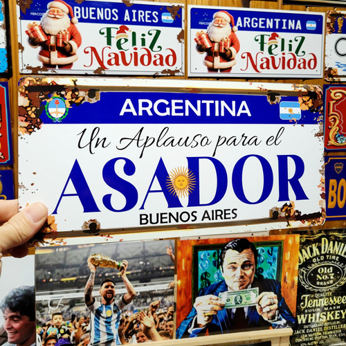 Cartel Un Aplauso Para El Asador Bandera Argentina En Chapa 