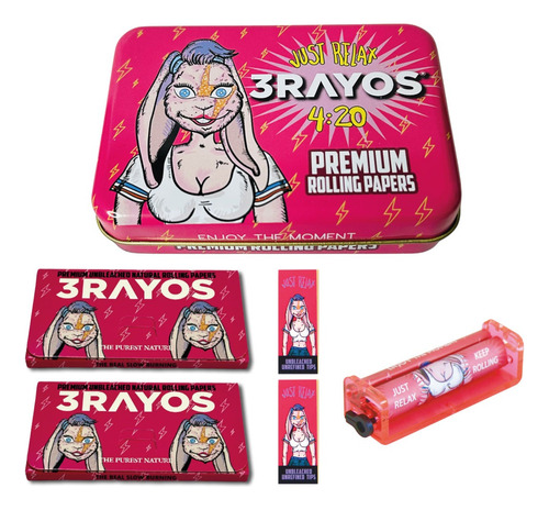 Kit Armador De Cigarrillo + Sedas Y Tips X 100 + Lata 3rayos Coneja