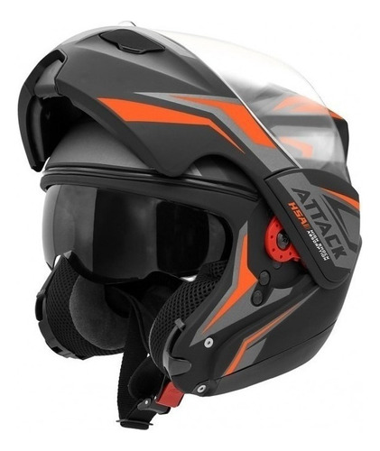 Capacete Pro Tork New Attack Modelo Rocam Modular Fechado Cor Preto/Laranja Desenho Attack HSA Tamanho do capacete 58