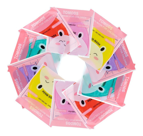 Imagen 8 de 8 de Kn95 Mascarillas Cubrebocas Infantil Caja10pz Colores Tomods