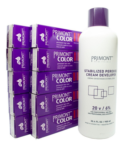 Primont Color X 10 Tinturas 60gr + Oxidante 900ml Coloración