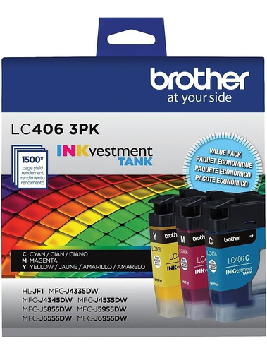 Brother Lc406 3pk Paquete De 3 Cartuchos De Tinta 