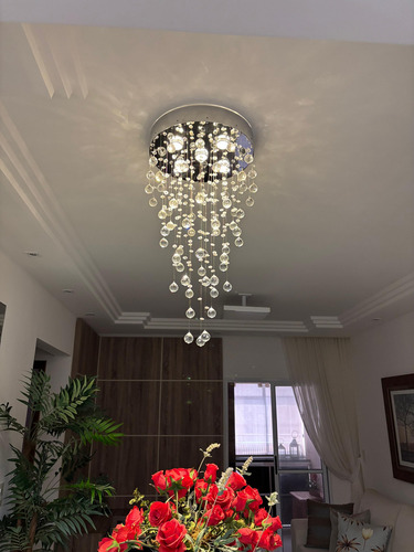 Lustre Pendente Cristal Legitimo Sala Jantar/estar Base 40cm Estrutura Prateado 90 Cm 127/220v
