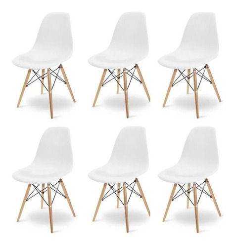 Kit 6 Sillas Eames Patas En Madera Para Comedor - Sala Color de la estructura de la silla Blanco