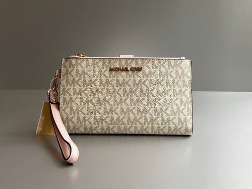 Billetera Michael Kors 35f8gtvw0b Con Diseño Siganture Color Beige Detalle Rosa De Cuero Sintético - 11cm X 18cm X 4cm