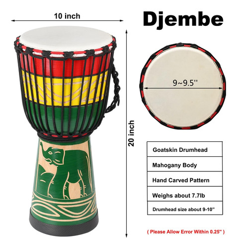 Lieke Djembe Drum Tambor Africano 10'' X 20'' Piel De Cab...