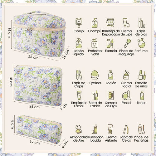 Dd Set De 3 Bolsas De Maquillaje Con Algodón Y Cremalleras