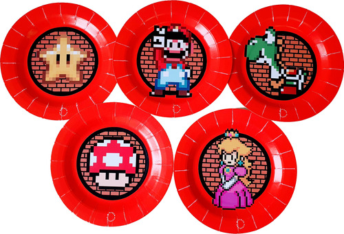 Mario Bros Platos Descartables Set X 5 Unidades