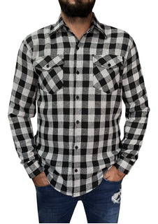 Camisa Xadrez Masculina Kelvy's Preto e Branco