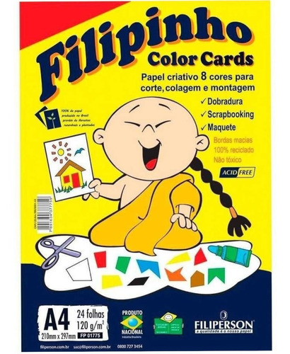 Papel Filipinho Color Cards A4 120gr 24fl 8 Cores Filiperson