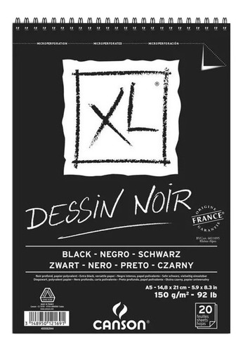 Canson Xl Dessin Noir A5 150g 40h