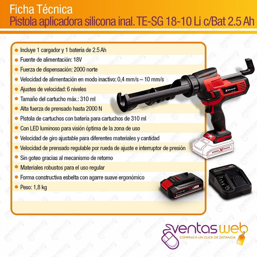 Imagen 9 de 10 de Pistola Aplicadora D Silicona Inalámbrica Einhell + Bateria