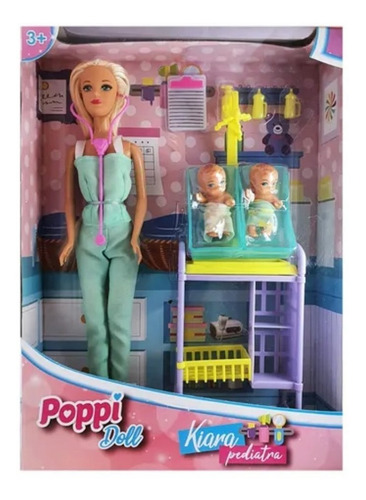 Imagen 6 de 6 de Muñeca Kiara Pediatra Con Bebes Y Accesorios Poppi Doll