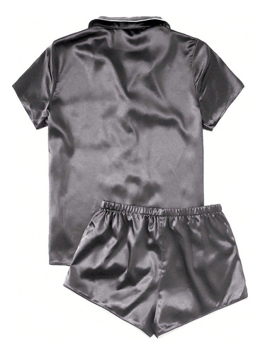 Conjunto De Pijama Cómodo Con Botones De Inicio De Satén Par