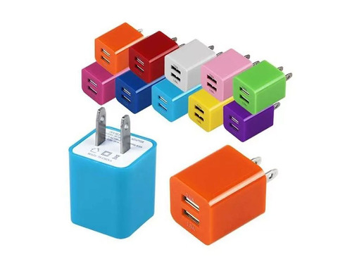 Adaptador Cubo Cargador De Pared 2.1a 2 Puertos Usb Colores