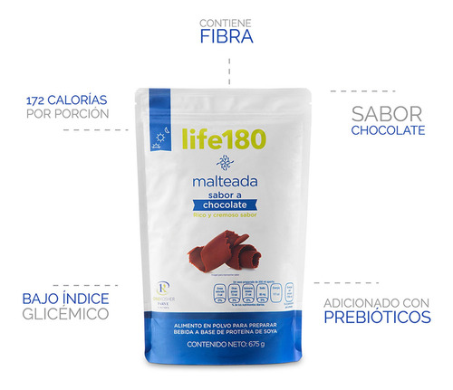 Suplemento Life180 Malteada Chocolate 675g Proteína De Soya