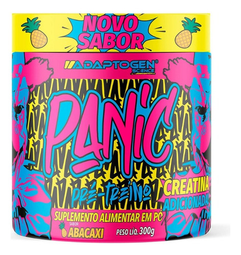 Panic 300g Pré Treino Adaptogen Pré Workout C/ Creatina Adc Sabor Abacaxi