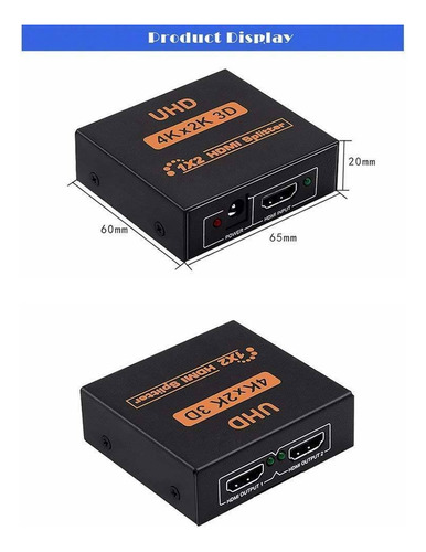 Splitter Multiplicador Amplificador 1x2 Hdmi Video 4k 2k 3d