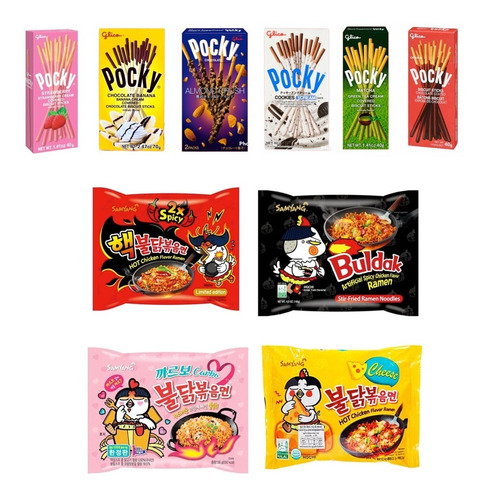 4 Paquetes Ramen Coreano Samyang Buldak Y 6 Pocky Japones