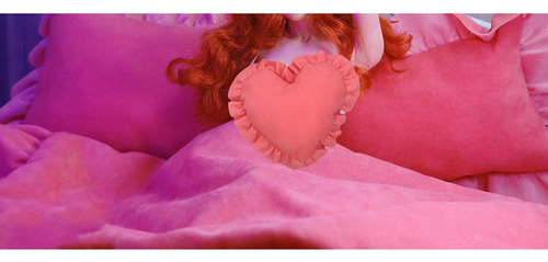 Cama Doble En Miniatura De Casa De Muñecas 1/6, Con Rosa