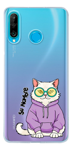 Funda Para Huawei Mujer Gatito Khao Manee Cool Con Tu Nombre