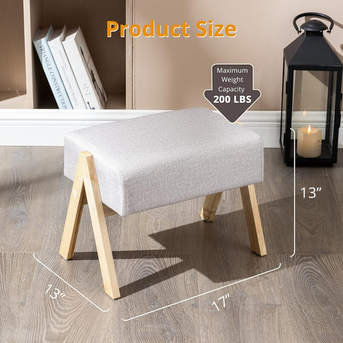 Taburete Para Pies, Taburete Pequeño De Lino Gris Claro, 13