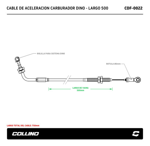 Cable Acelerador + Base Vaina Carburador Dino Caresa Collino