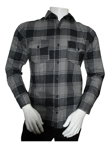 Camisa Slim Leñadora Manga Larga Gris Oscuro