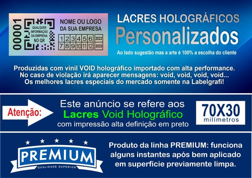 Lacre Void Holográfico Premium 30x70mm Personalizado 50 Un