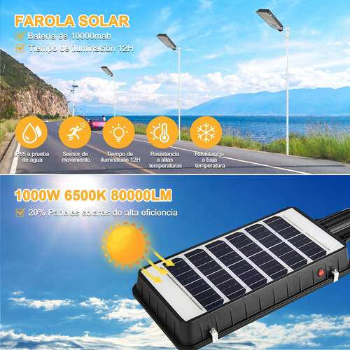 Lámpara Led Solar 1000w Luminaria Suburbana Alumbrado Públic